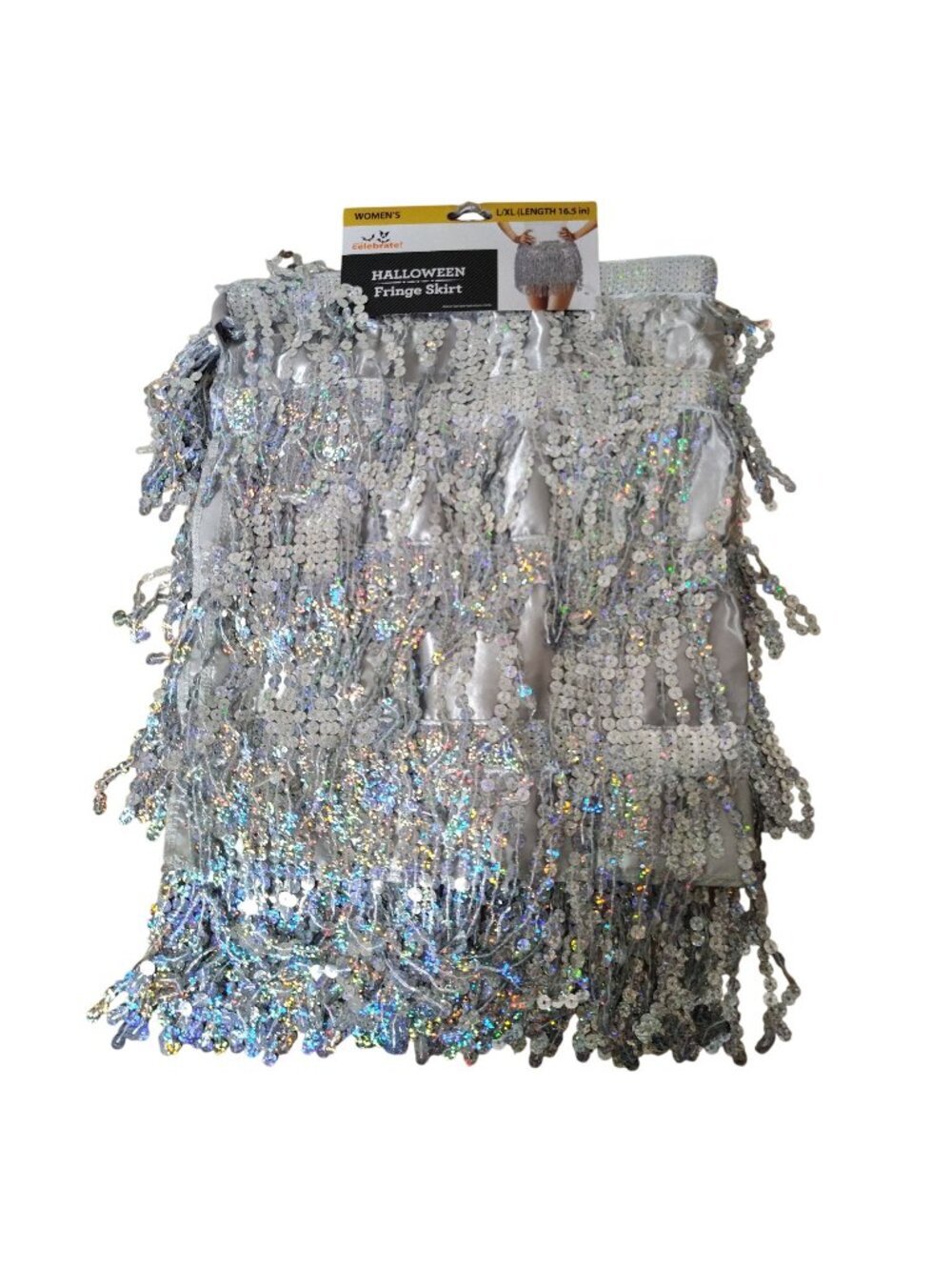 Way To Celebrate Halloween Womens L/XL Silver Sequin Fringe Skirt New